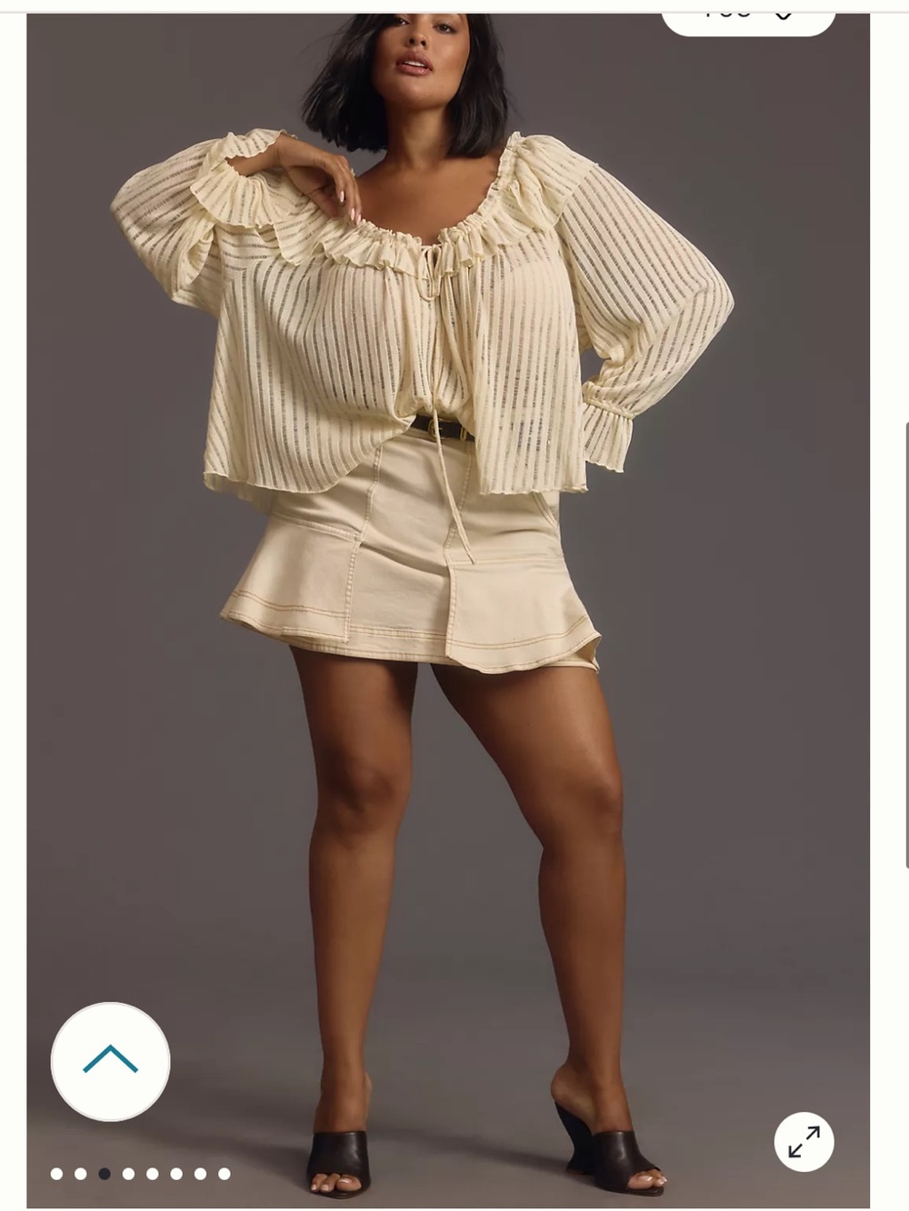 By Anthropologie Long-Sleeve Sheer Striped Crop Blouse - Picture 3 of 11